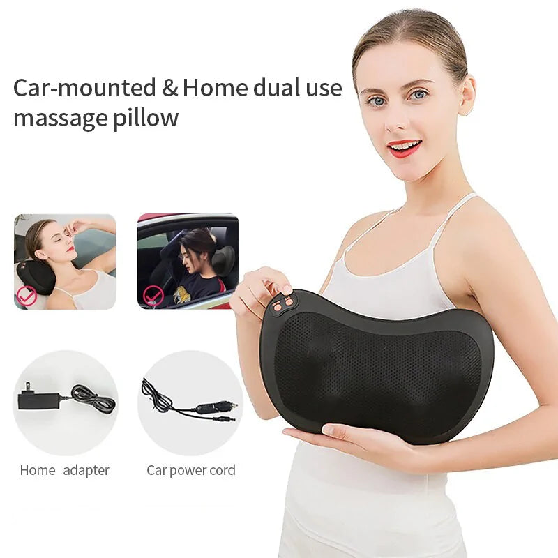 Portable Electric Massage Pillow with home adapter and car power cord