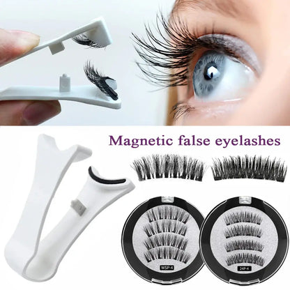 White clip magnetic applicator on eye with magnetic false eyelashes